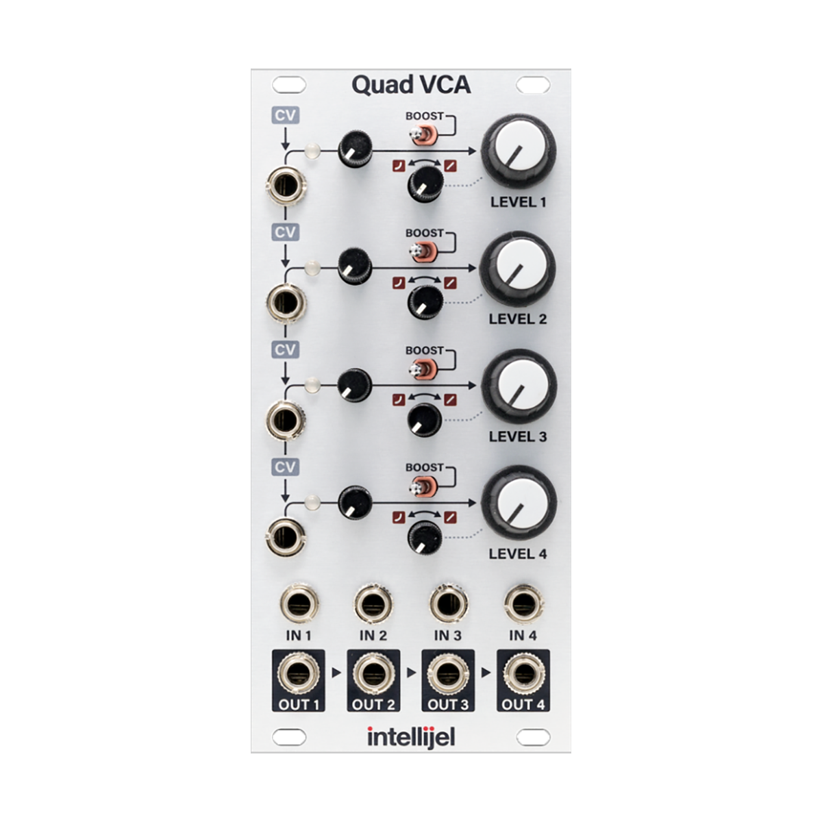 Intellijel Designs Quad VCA — Clockface Modular Intellijel Designs Quad VCA — Clockface Modular